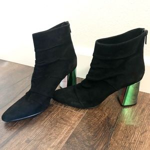 Zara Women Black Sock Metallic Block Heel Ankle Booties